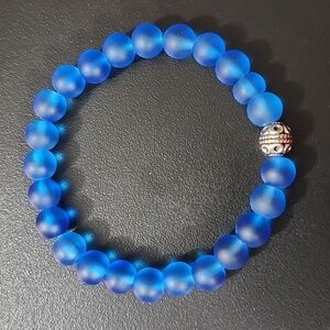 Handmade Blue Glass Beaded Bracelet with Antique Silver Accent